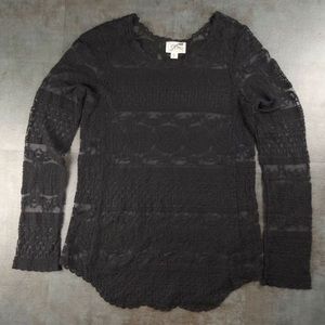 LA Hearts Black Lace Crochet Long Sleeve Scoop Women’s Small